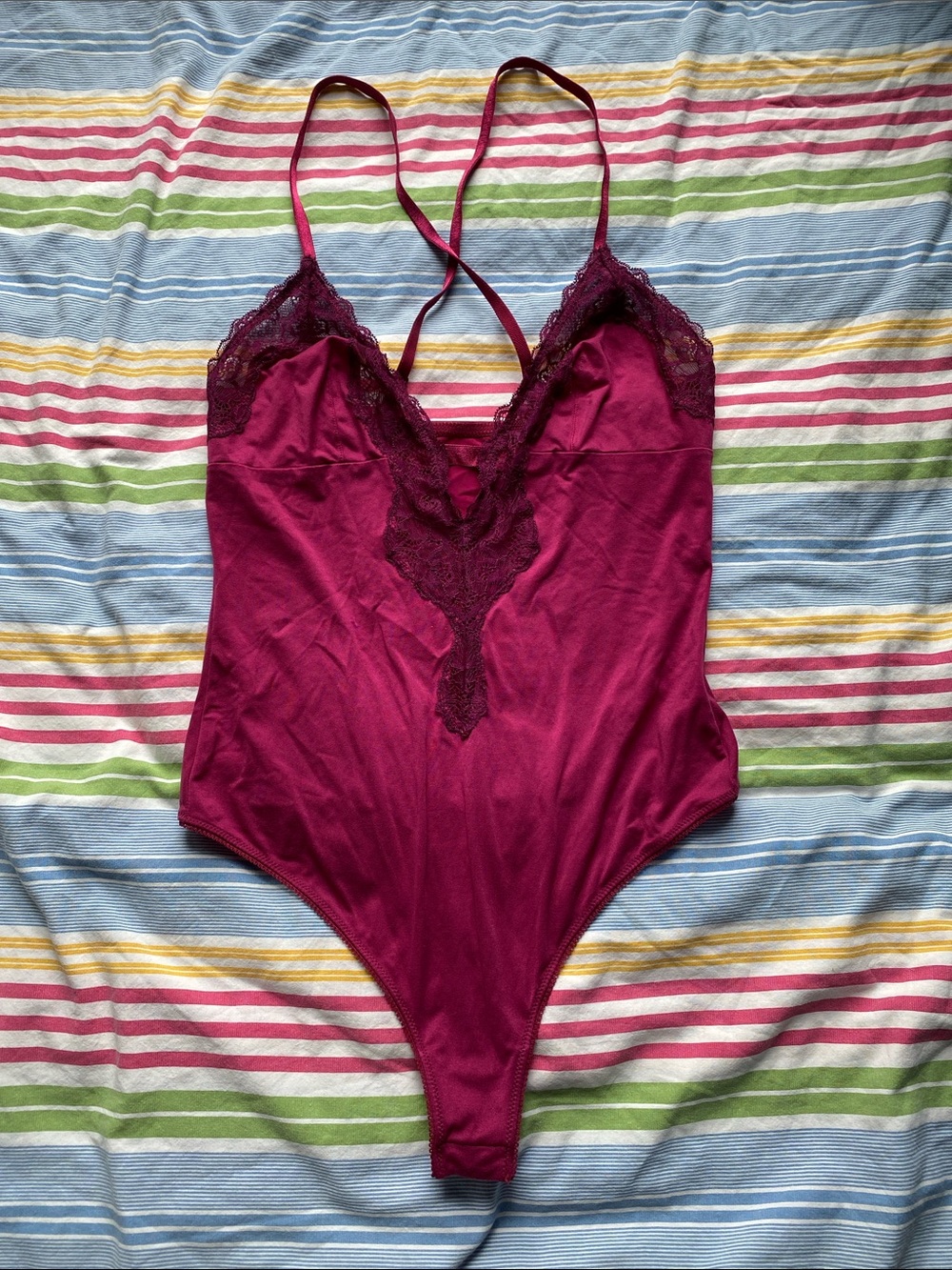 Women's Burgundy Lace-Trim Bodysuit